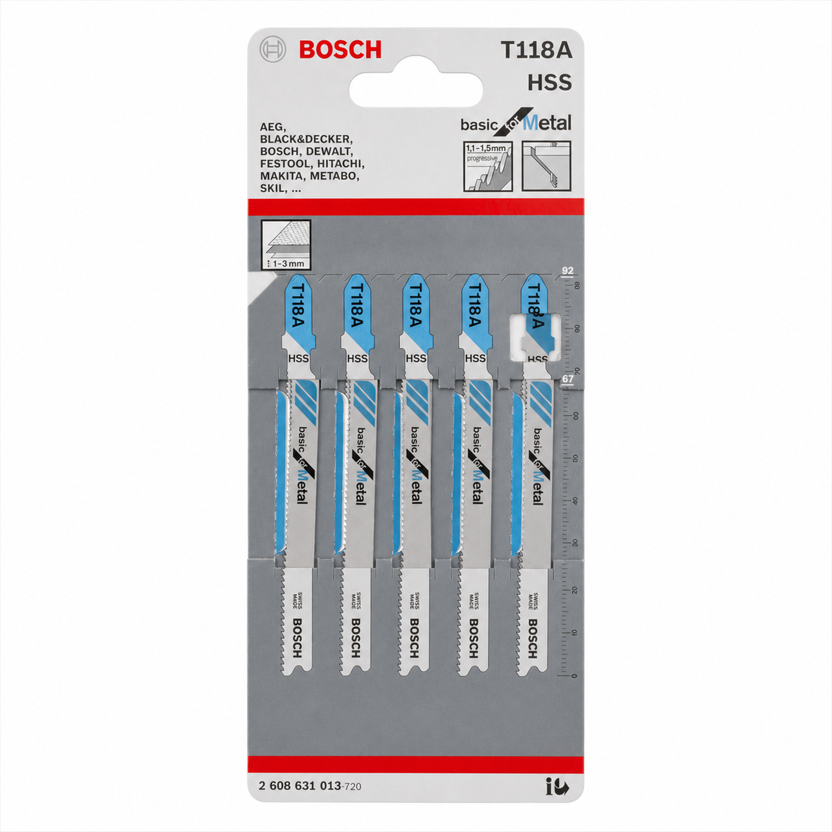 Bosch T 118 A Basic for Metal Jigsaw Blades, 92 mm, 5 Pack