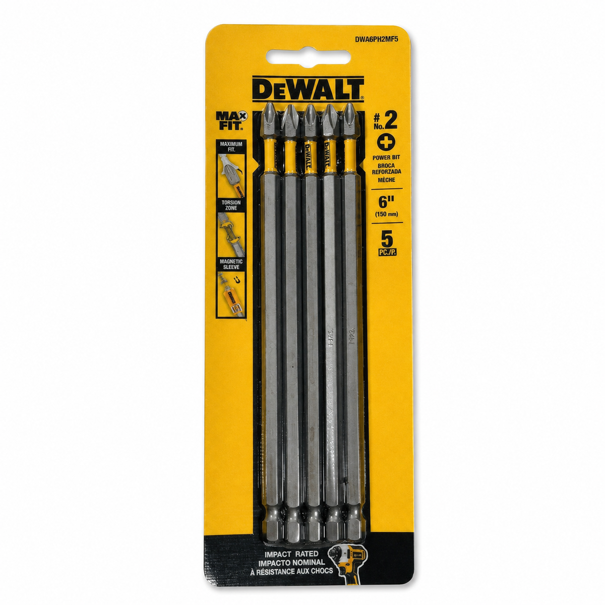 DEWALT DWA6PH2MF5 6-Inch PH2 MAXFIT Impact Bits, 5 Pack